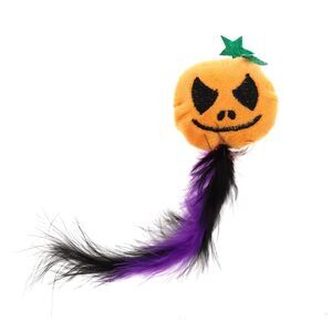 Smirking Pumpkin Cat Teaser Toys with Feather Orange Purple